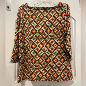 Talbots 60s style graphic boat neck top with 3/4 sleeves. Plus size. GUC!